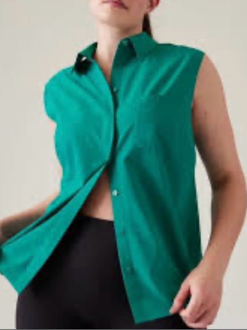 Athleta Urbanite Sleeveless Collared Blouse in Teal Green